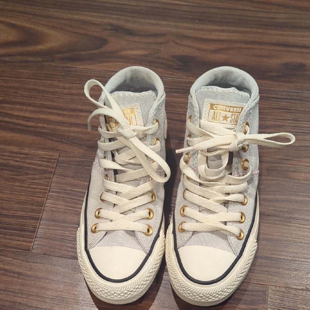 Converse Women's Light Gray High-Tops with Gold Accents